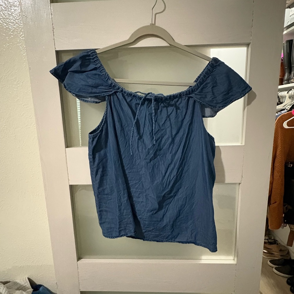 J. Crew Blue Off-Shoulder denim Blouse